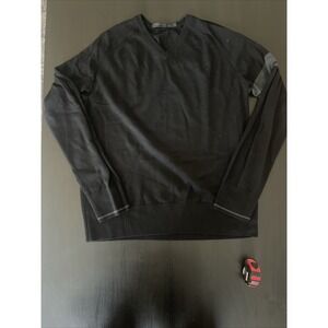 Icebreaker V Neck Sweater Men's Large Black Gray Merino Wool Sweatshirt  Outdoor